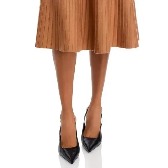 Nancy Yang Women Brown Rib Knit Cotton/Viscose Elegant A-line Midi Skirt Size S